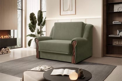 Canapea extensibilă Americanka cu spațiu de depozitare Gosia 105 - catifea verde Kronos 46 / nuc mediu Canapea rozkladana Amerykanka cu spațiu de depozitare Gosia 105 - verde catifea Kronos 46 / sredni nuc 
