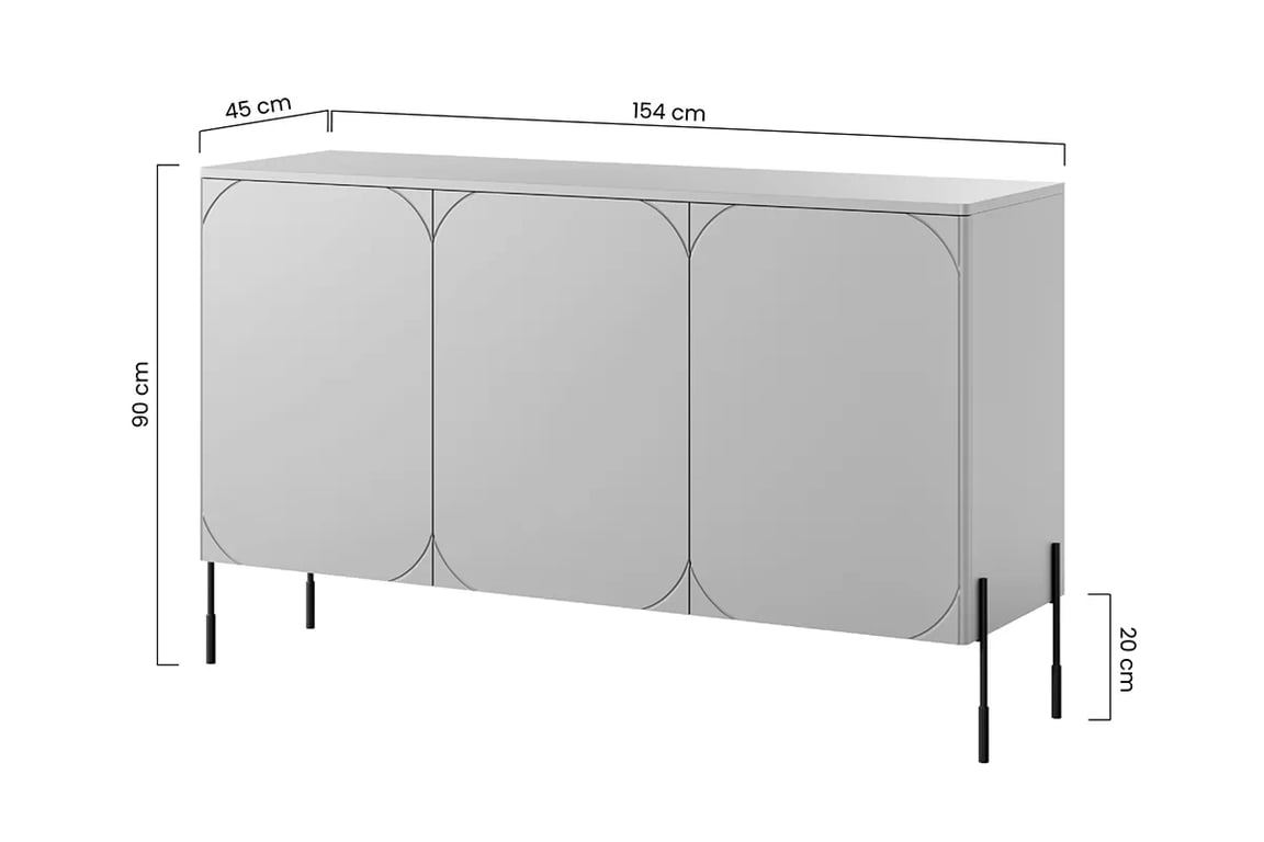 Komoda Sonatia se dvěma skrytými zásuvkami 150 cm - olivová Komoda třídveřová z 2 ukrytymi zásuvkami Sonatia 150 cm - Oliva - Rozměry