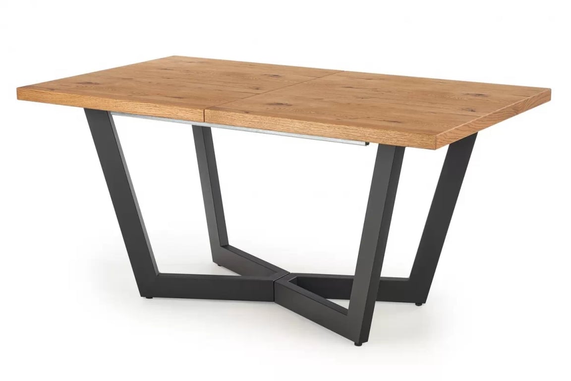 Masa din lemn Salvio 160-250x90 cm - stejar deschis / negru Stol Lemn Massive 160-250x90 cm - clar stejar / negru