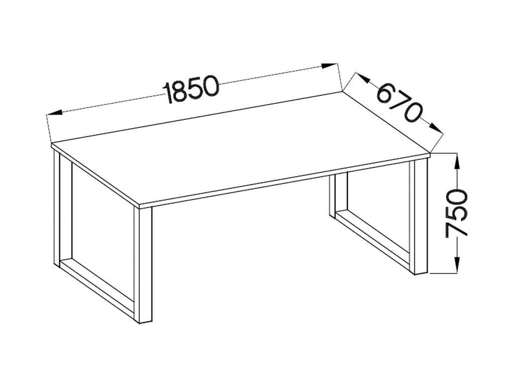 Jedálenský stôl Industriálny 185x67 - Dub Lancelot Rozmery Stôlu