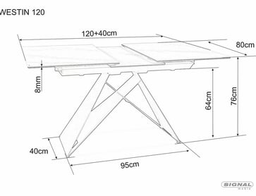 Jídelní stůl Westin SC 120-160x80 cm - bílý mramorový efekt / černý mat Stůl rozkladany westin sc 120-160x80 cm - bílá / mramorový efekt / černá mat