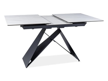 Rozkládací jídelní stůl Westin SC 120-160x80 cm - bílý mramorový efekt / černý mat