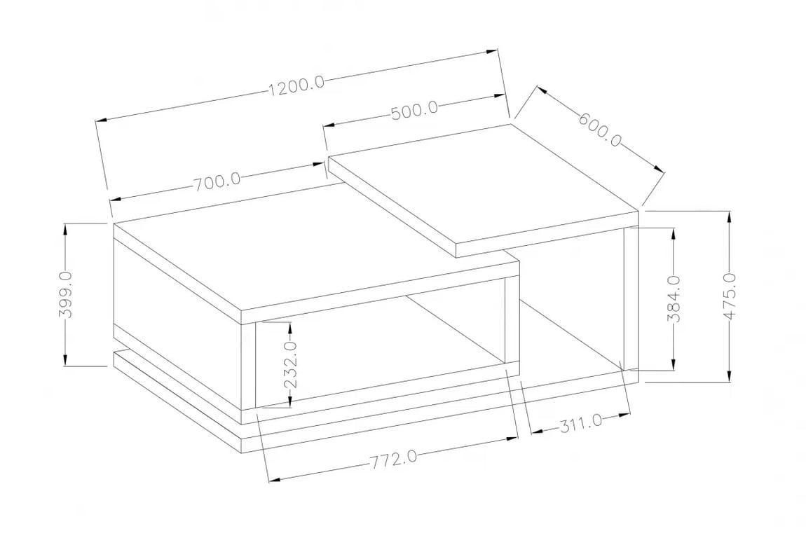 Konferenčný stolík Bota 97 - biela / betón colorado - 120x60 cm Konferenčný stolík Bota 97 z wnekami 120 cm - Biely / beton colorado