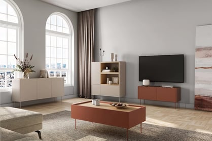 Măsuță de cafea cu sertar Desin 120 1S - ceramică roșie / stejar nagano masă kawowy Desin 120 cm cu sertare cu picioare metalice - ceramic red / stejar nagano