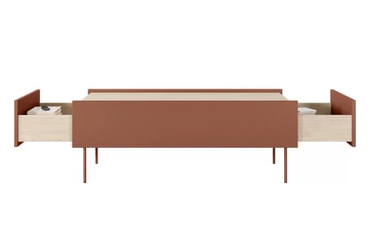 Măsuță de cafea cu sertar Desin 120 1S - ceramică roșie / stejar nagano masă kawowy Desin 120 cm cu sertare cu picioare metalice - ceramic red / stejar nagano
