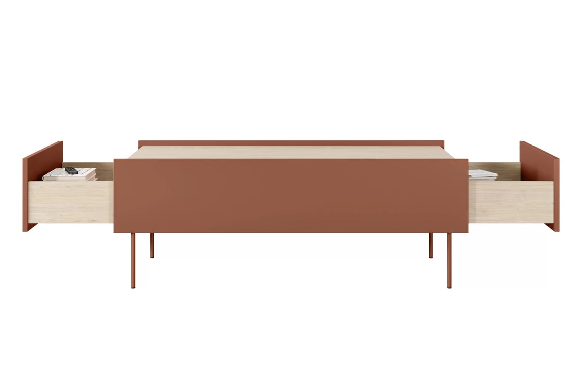 Măsuță de cafea cu sertar Desin 120 1S - ceramică roșie / stejar nagano masă kawowy Desin 120 cm cu sertare cu picioare metalice - ceramic red / stejar nagano