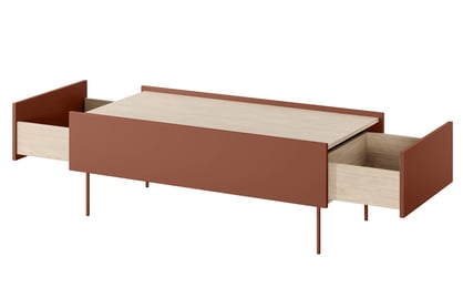 Măsuță de cafea cu sertar Desin 120 1S - ceramică roșie / stejar nagano masă kawowy Desin 120 cm cu sertare cu picioare metalice - ceramic red / stejar nagano