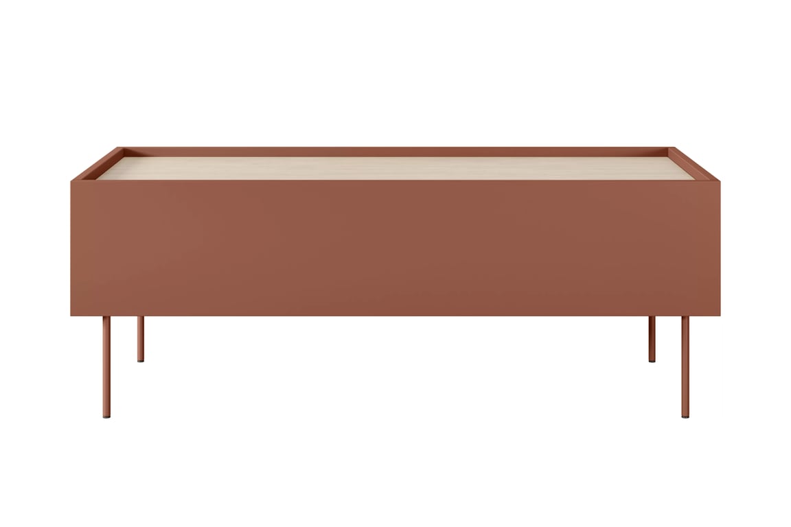 Măsuță de cafea cu sertar Desin 120 1S - ceramică roșie / stejar nagano masă kawowy Desin 120 cm cu sertare cu picioare metalice - ceramic red / stejar nagano