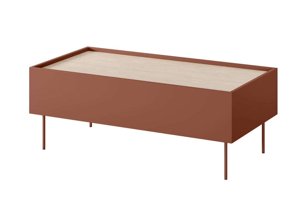 Măsuță de cafea cu sertar Desin 120 1S - ceramică roșie / stejar nagano masă kawowy Desin 120 cm cu sertare cu picioare metalice - ceramic red / stejar nagano