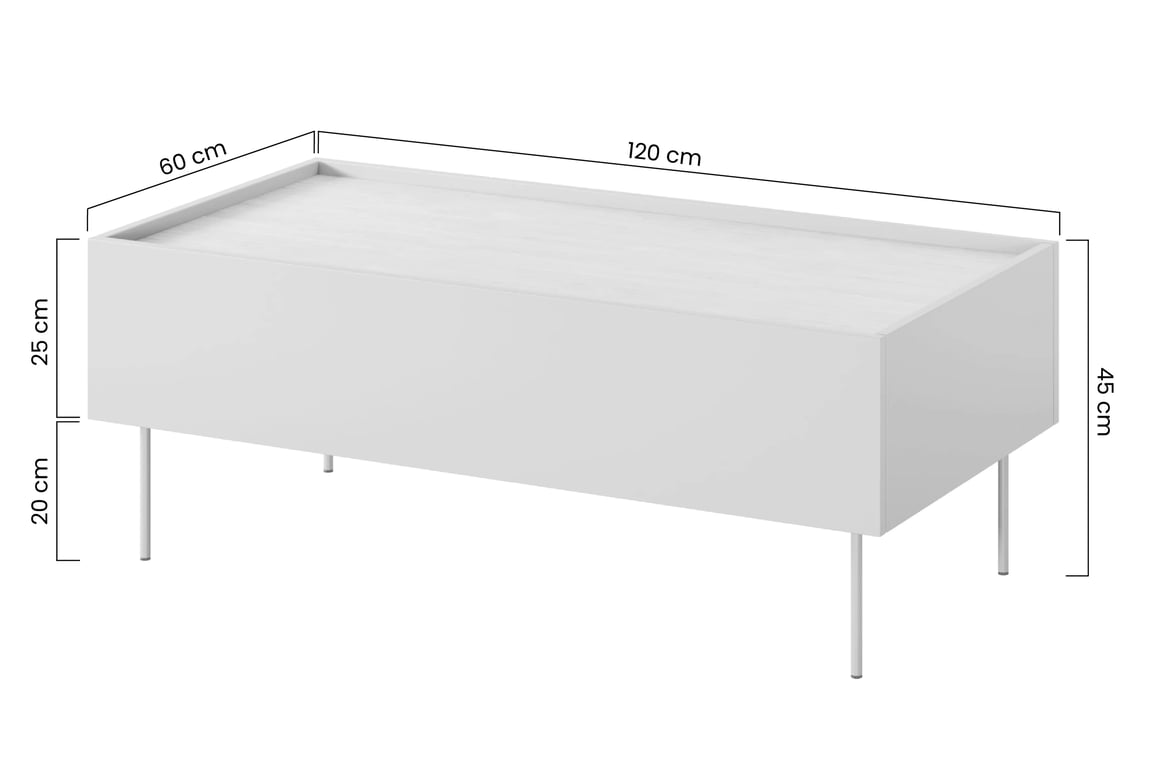 Konferenčný stolík Desin 120x60 cm - čierny mat / dub nagano Konferenčný stolík Desin 120 cm so zásuvkami i metalowymi nogami - Čierny mat / Dub nagano