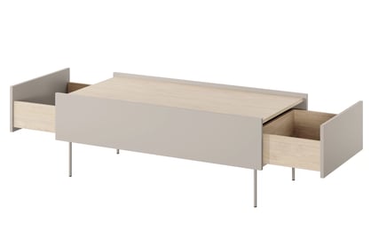 Măsuță de cafea cu sertar Desin 120 cm- cașmir / stejar nagano masă kawowy Desin 120 cm cu sertare cu picioare metalice - cașmir / stejar nagano