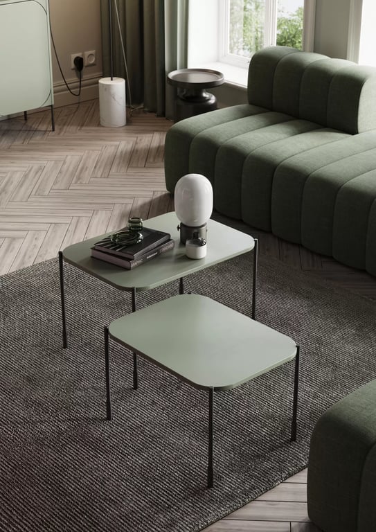 Sonatia 60 téglalap alakú dohányzóasztal - olívazöld asztal kawowy Sonatia 60 cm prostokatny fém lábakon - oliwka