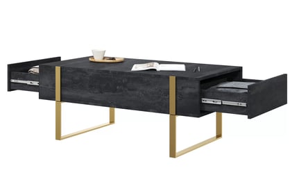 Konferenčný stolík Verica 120 cm so zásuvkami a kovovými nožičkami - čierny betón / zlaté nožičky - Limitovaná ponuka Konferenčný stolík Verica so zásuvkami i metalowymi nogami 120 cm - Čierny beton / zlote nozki