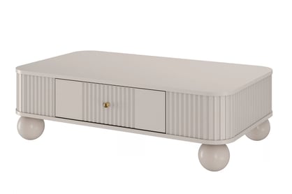 Masă de cafea Vesper 103x60 cm cu sertar - cașmir / mânere aurii / picioare rotunde