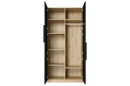 Dulap Asha 100 cm și mânere metalice - artisan / negru mat / mânere negre dulap Asha 100 cm z ryflowanym frontem i metalowymi uchwytami- artisan / negru mat / negru Mânere
