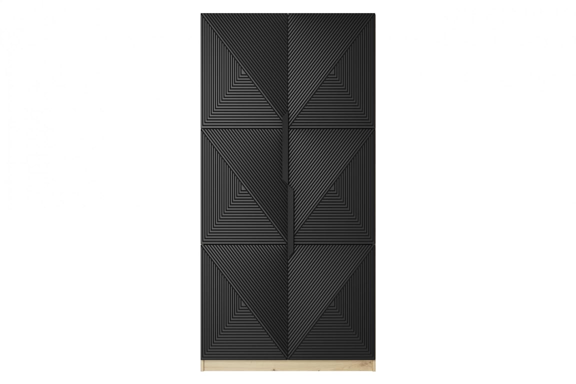 Dulap Asha 100 cm și mânere metalice - artisan / negru mat / mânere negre dulap Asha 100 cm z ryflowanym frontem i metalowymi uchwytami- artisan / negru mat / negru Mânere