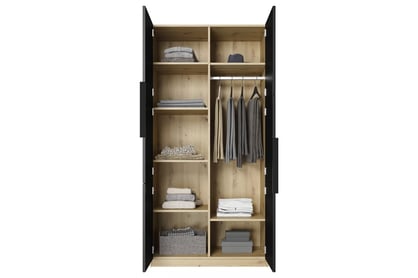 Dulap Asha 100 cm și mânere metalice - artisan / negru mat / mânere negre dulap Asha 100 cm z ryflowanym frontem i metalowymi uchwytami- artisan / negru mat / negru Mânere