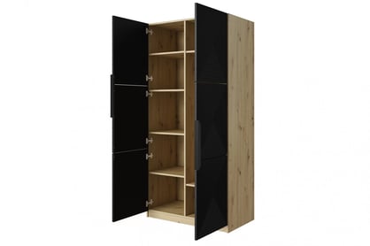 Dulap Asha 100 cm și mânere metalice - artisan / negru mat / mânere negre dulap Asha 100 cm z ryflowanym frontem i metalowymi uchwytami- artisan / negru mat / negru Mânere