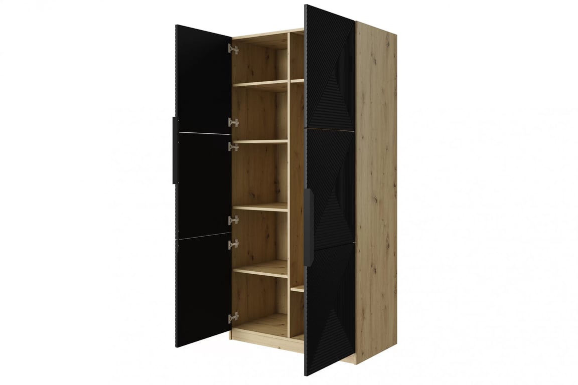 Dulap Asha 100 cm și mânere metalice - artisan / negru mat / mânere negre dulap Asha 100 cm z ryflowanym frontem i metalowymi uchwytami- artisan / negru mat / negru Mânere