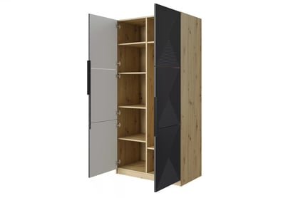 Dulap Asha 100 cm și mânere metalice - artisan / rivier piatra mat / mânere negre dulap Asha 100 cm z ryflowanym frontem i metalowymi uchwytami- artisan / rivier stone mat / negru Mânere