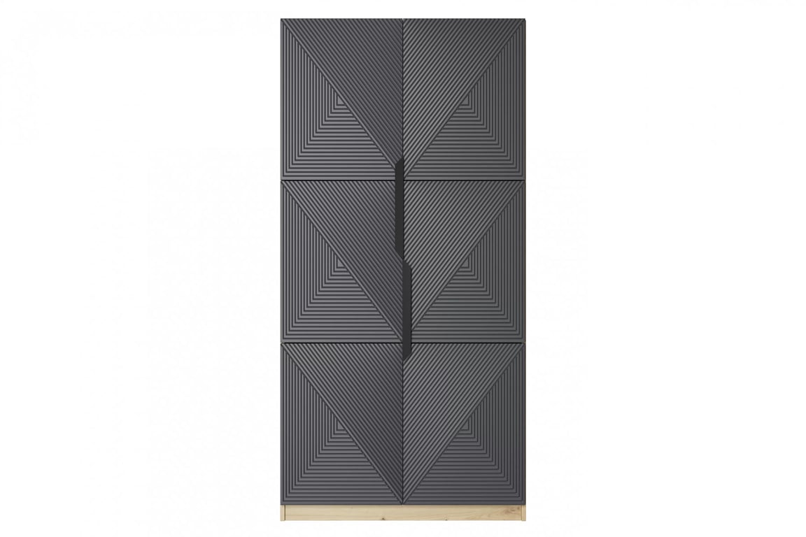 Dulap Asha 100 cm și mânere metalice - artisan / rivier piatra mat / mânere negre dulap Asha 100 cm z ryflowanym frontem i metalowymi uchwytami- artisan / rivier stone mat / negru Mânere