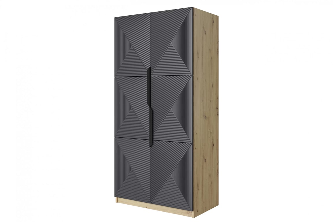 Dulap Asha 100 cm și mânere metalice - artisan / rivier piatra mat / mânere negre dulap Asha 100 cm z ryflowanym frontem i metalowymi uchwytami- artisan / rivier stone mat / negru Mânere
