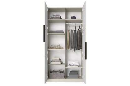 Dulap Asha 100 cm cu față canelată și mânere metalice - cașmir / mânere negre dulap Asha 100 cm z ryflowanym frontem i metalowymi uchwytami- cașmir / negru Mânere