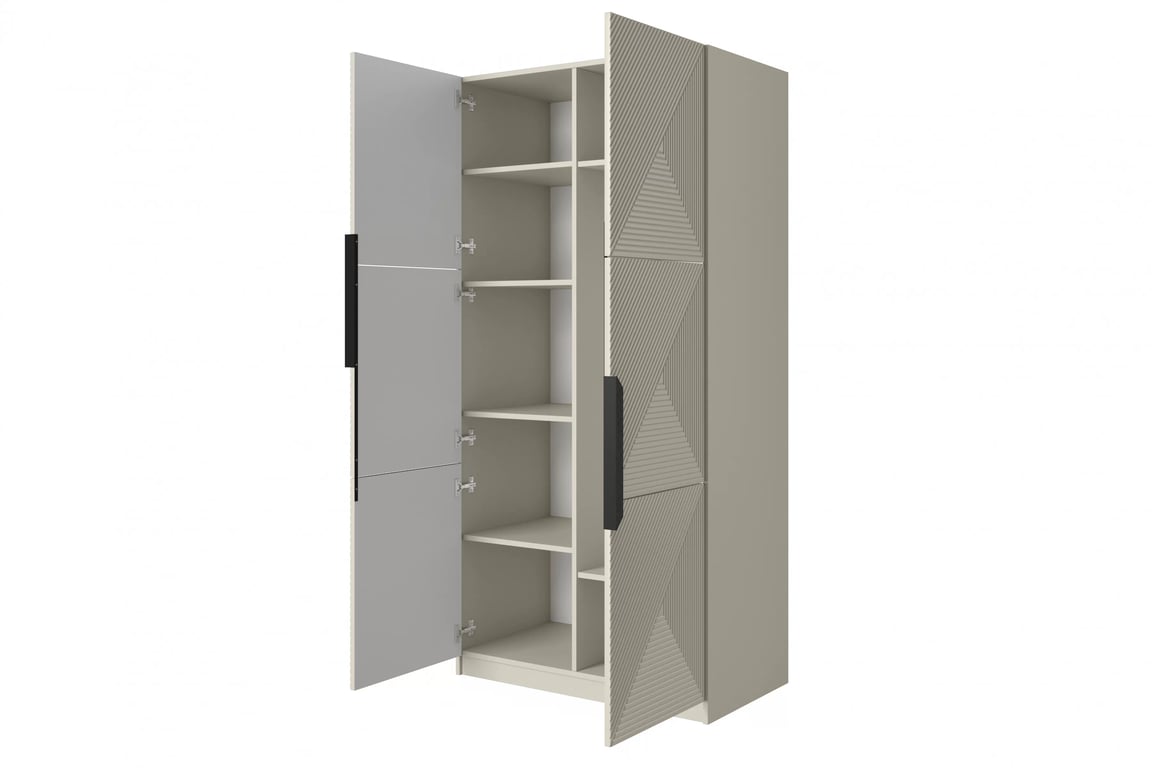 Dulap Asha 100 cm cu față canelată și mânere metalice - cașmir / mânere negre dulap Asha 100 cm z ryflowanym frontem i metalowymi uchwytami- cașmir / negru Mânere