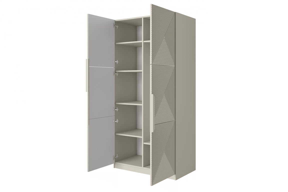 Dulap Asha 100 cm cu față canelată și mânere metalice - cașmir / mânere cașmir dulap Asha 100 cm z ryflowanym frontem i metalowymi uchwytami- cașmir / kaszmirowe Mânere