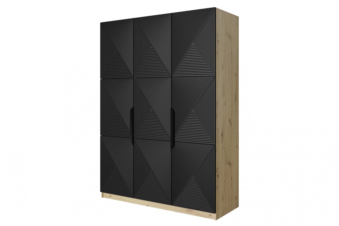 Dulap Asha 150 cm cu trei uși cu mânere metalice - artisan / negru mat / negru mânere dulap Asha 150 cm z metalowymi uchwytami - artisan / negru mat / negru Mânere