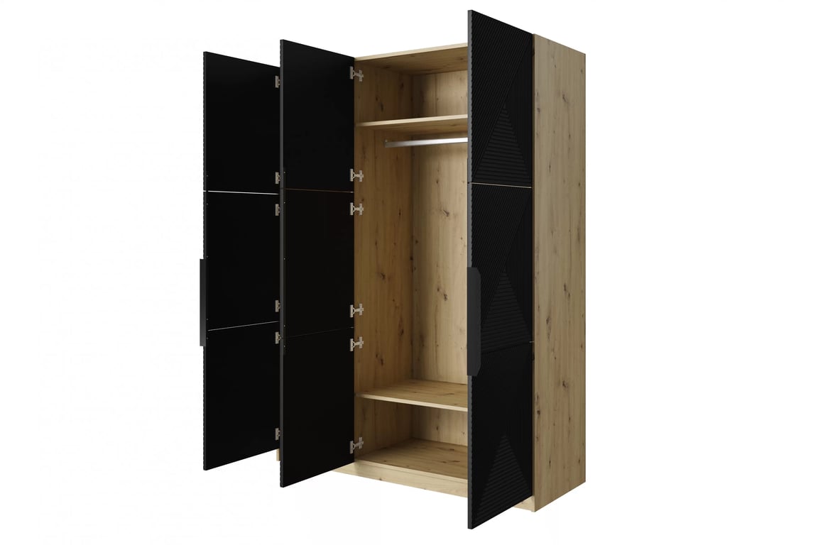 Dulap Asha 150 cm cu trei uși cu mânere metalice - artisan / negru mat / negru mânere dulap Asha 150 cm z metalowymi uchwytami - artisan / negru mat / negru Mânere