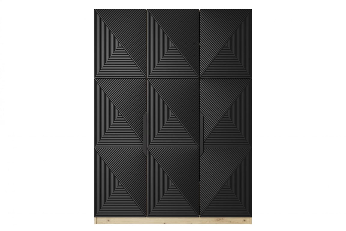 Dulap Asha 150 cm cu trei uși cu mânere metalice - artisan / negru mat / negru mânere dulap Asha 150 cm z metalowymi uchwytami - artisan / negru mat / negru Mânere