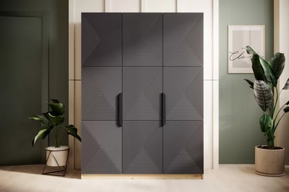 Dulap Asha 150 cm cu mânere metalice - artisan / rivier piatra mat / negru mânere dulap Asha 150 cm z metalowymi uchwytami - artisan / rivier stone mat / negru Mânere