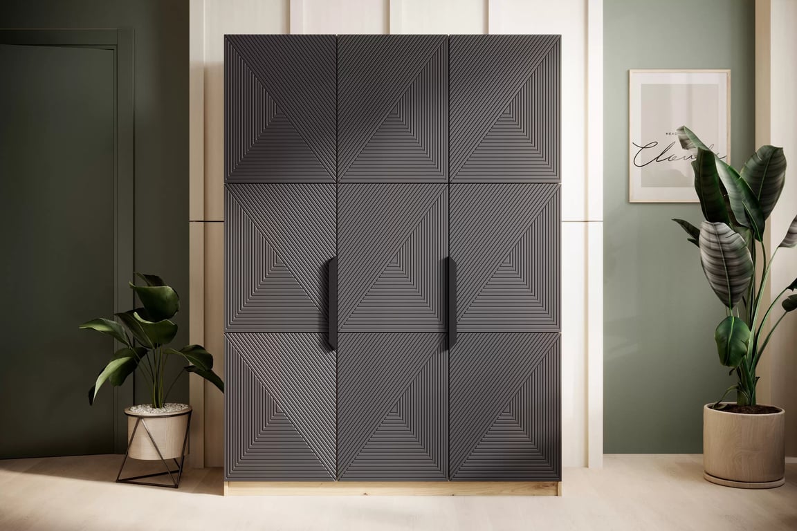 Dulap Asha 150 cm cu mânere metalice - artisan / rivier piatra mat / negru mânere dulap Asha 150 cm z metalowymi uchwytami - artisan / rivier stone mat / negru Mânere