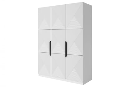 Dulap Asha 150 cm cu mânere metalice - alb mat / negru mânere