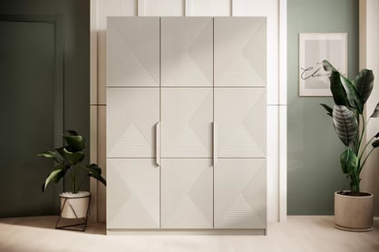Dulap Asha 150 cm cu cu trei uși mânere metalice - cașmir / mânere cașmir dulap Asha 150 cm z metalowymi uchwytami - cașmir / kaszmirowe Mânere