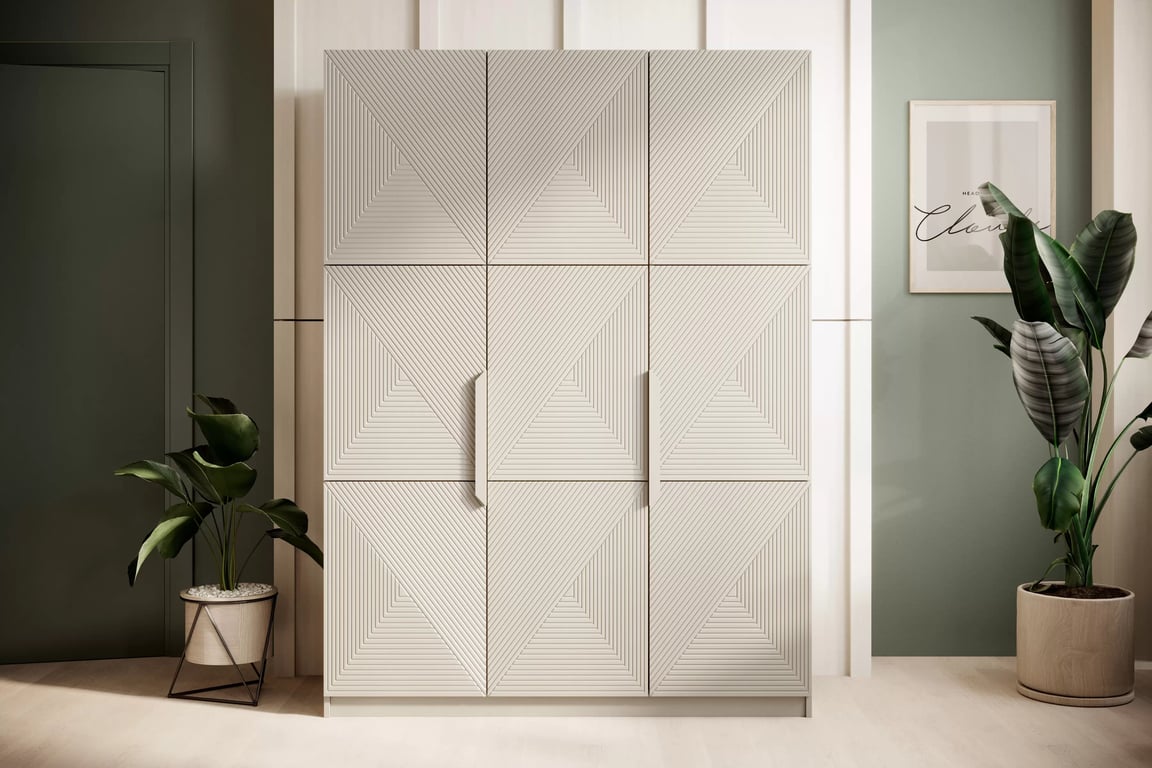 Dulap Asha 150 cm cu cu trei uși mânere metalice - cașmir / mânere cașmir dulap Asha 150 cm z metalowymi uchwytami - cașmir / kaszmirowe Mânere