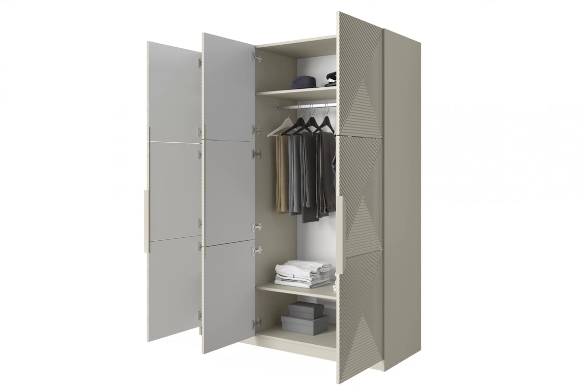 Dulap Asha 150 cm cu cu trei uși mânere metalice - cașmir / mânere cașmir dulap Asha 150 cm z metalowymi uchwytami - cașmir / kaszmirowe Mânere