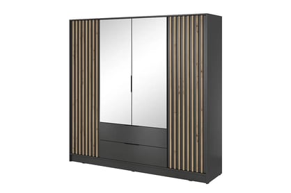 Dulap cu oglindă Neria 206 cm - grafit / stejar artisan