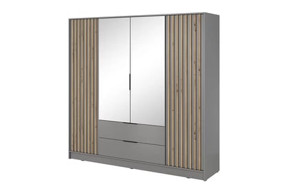 Dulap cu oglindă Neria 206 cm - gri / stejar artisan