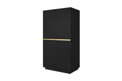 Dulap Nicole cu două uși cu sertar ascuns și mânere metalice 100 cm - negru mat / mânere aurii