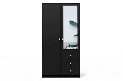 Dulap cu 2 uși Siena D2 100 cm cu 3 sertare și oglindă - negru