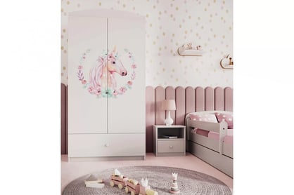 Dulap copii Bonzo 90 cm cu sertar - alb / cal dulap dziecieca Bonzo 90 cm z szuflada - bialy / konik