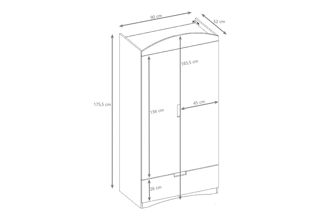 Guli gyerekszekrény 90 cm fiókkal - fehér ruhásszekrény dziecieca Guli 90 cm z szuflada - fehér