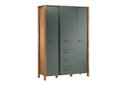 Dulap Ertigo cu trei uși 138 cm - stejar wotan/verde