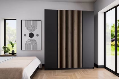 Dulap Sansi 2F2LAM - 200 cm - negru / lamele stejar evoke dulap Kaja 2F2LAM - 200 cm - negru / lamele stejar evoke