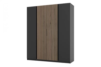Dulap Sansi 2F2LAM - 200 cm - negru / lamele stejar evoke