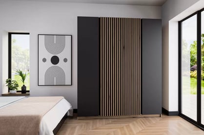Dulap Sansi 2F2LAM - 200 cm - stejar evoke / negru / lamele stejar evoke dulap Kaja 2F2LAM - 200 cm - stejar evoke / negru / lamele stejar evoke