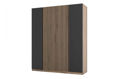 Dulap Sansi 2F2LAM - 200 cm - stejar evoke / negru / lamele stejar evoke