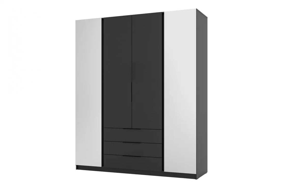 Dulap Sansi 2L2F3S cu sertare i oglindă 200 cm - negru / negru dulap Kaja 2L2F3S cu sertare i oglindă 200 cm - negru / negru